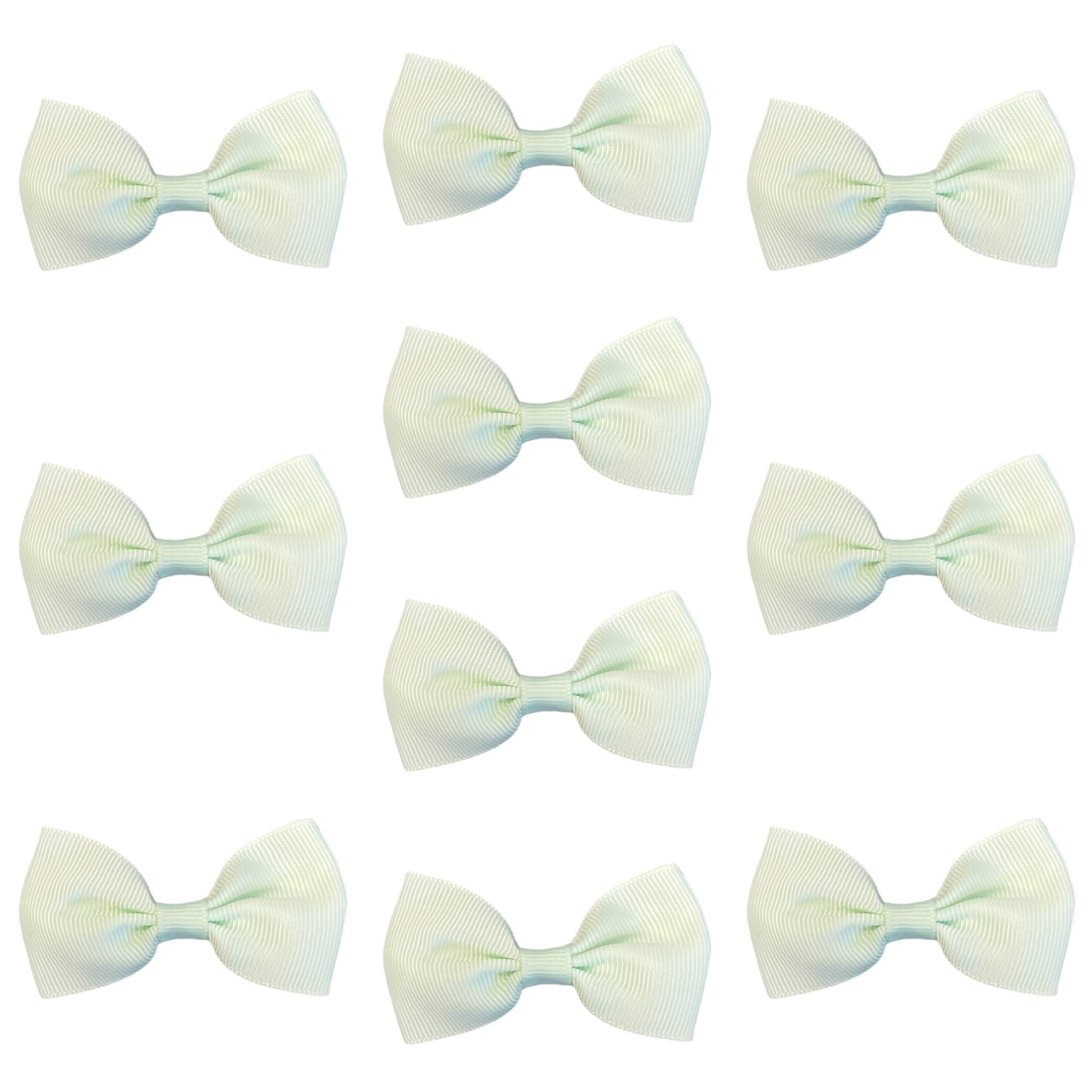 Mint Green Hair Bows Clips Slides Grips 2.7" inch Soft Ribbon Small Straight School Hairbows for Girls 10pcs