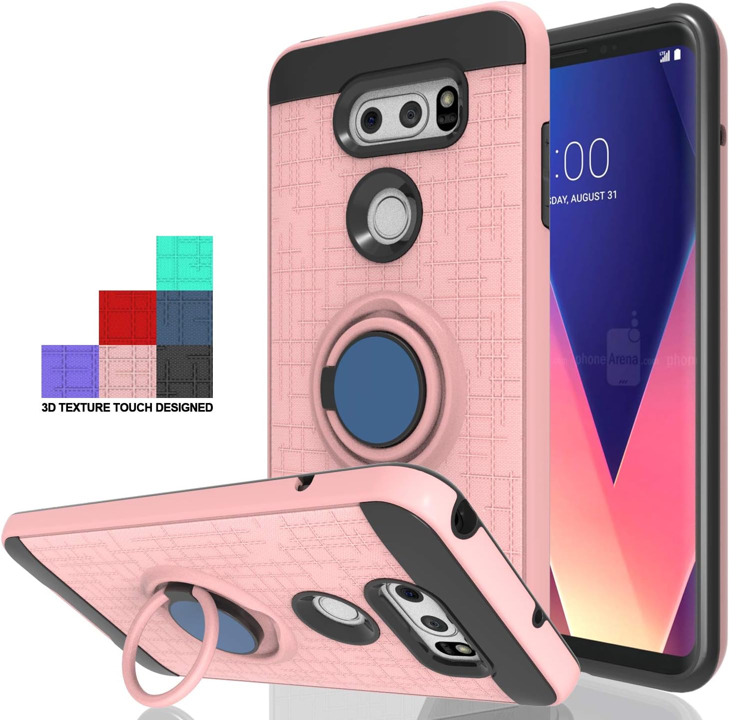 Wtiaw:LG V30 Case,LG V30S Case,LG V30 Plus Case,LG V30S ThinQ Case,LG V35 Case,LG V35 ThinQ Case,LG V30 / LG V30 Plus Phone Case,360 Degree Rotating Ring Kickstand Case for LG V30-CH Rose Gold