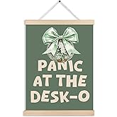 FITIE Funny Green Office Canvas Wall Art Poster Hanger Frames, Panic at the Desk-o Funky Y2K Disco Ball Wall Art for Office, Motivational Mental Health Wall Decor Prints for Home Workplace, 12x16 Inch