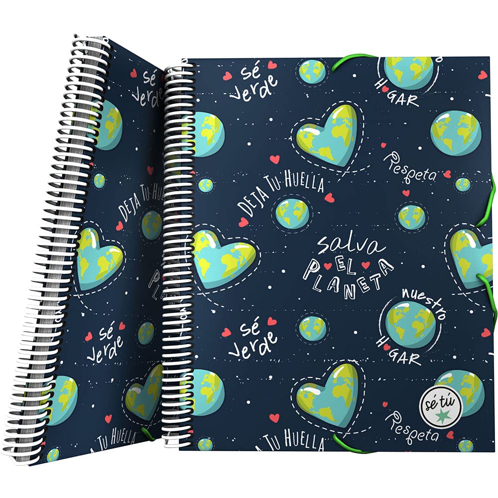 Grafoplás 39822422 A4 Folder with Spiral Bound Planet, Hard Polypropylene Cover, Elastic Closure, 30 Transparent Sleeves, Includes Envelope with Textile Closure