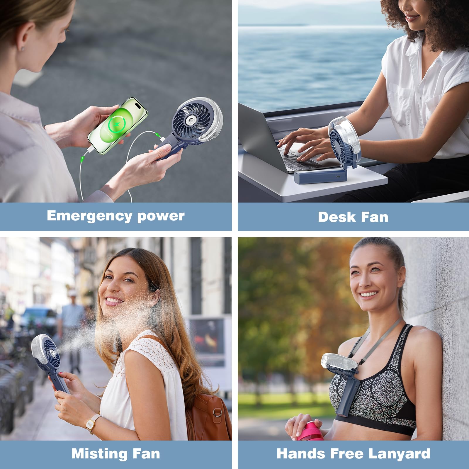 4000mAh Portable Misting Fan, Personal Mister Fan Rechargeable, Spray Water Mist Fans USB Rechargeable, Foldable Mini Cooling Handheld Fans, for Summer Beach Travel(Royal Blue)