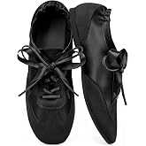 COOLLULU Ballet Sneakers for Women Squre Toe Fashion Sneakers Lace Up Lightweight Slim Sneakerinas Comfort Ballerina Flat Walking Shoes