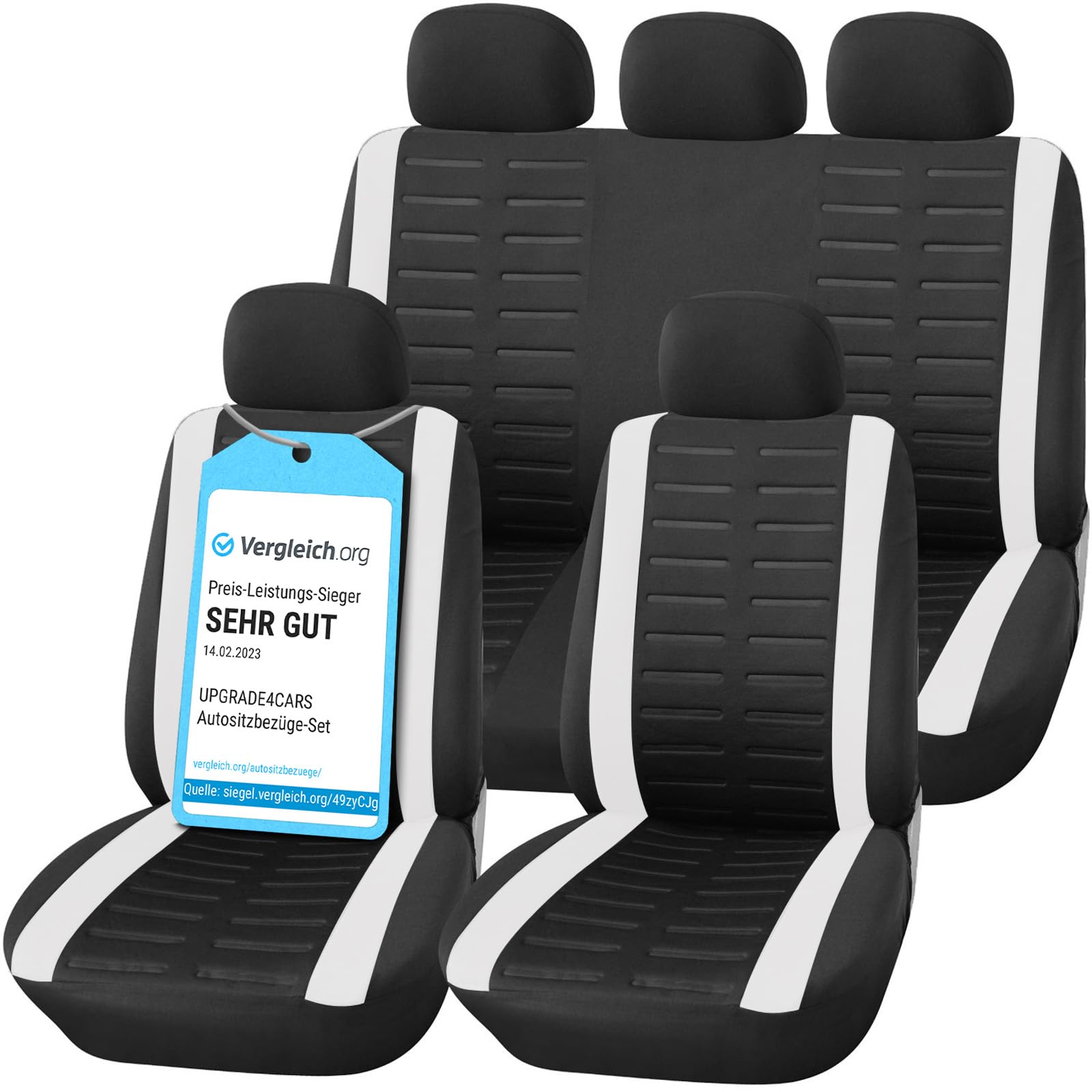 Upgrade4cars Car Seat Covers White Full Set Universal | Washable Cover for Front Seats, Rear Bench & Headrest | Cute Interior Accessories for Women