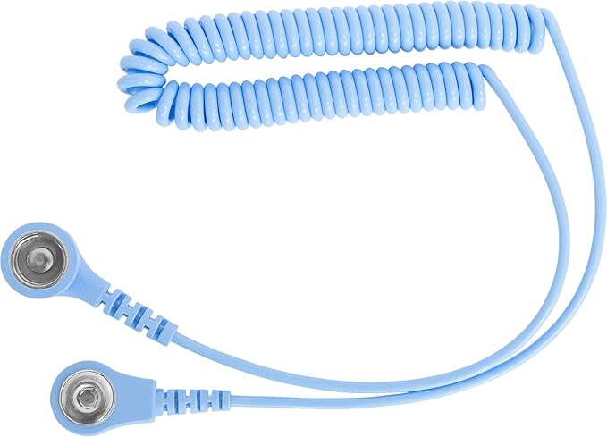 BJZ Erdungskabel, Spiral (1 MOhm) Druckknopfanschluss 4 mm/10,3 mm 2,4 m hellblau