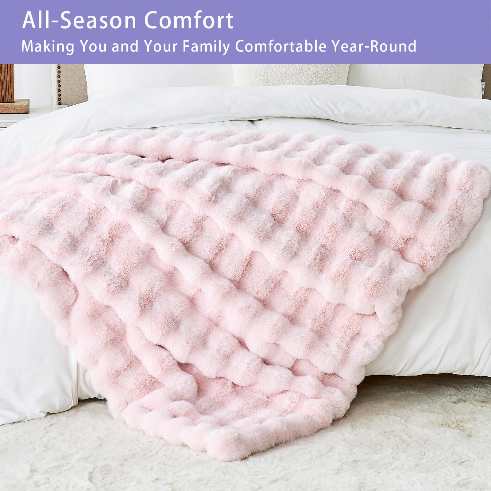Condition photo showing New/Like New for bigacogo faux fur throw blanket for couch, fuzzy soft plush thick warm bubble blankets for sofa bed 