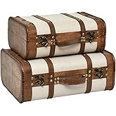 DECOR4SEASON Wooden Vintage Suitcases Set - 2 Sizes, Antique Decorative Storage Chests with Lids, Retro Travel Trunks for Home Décor, Beige