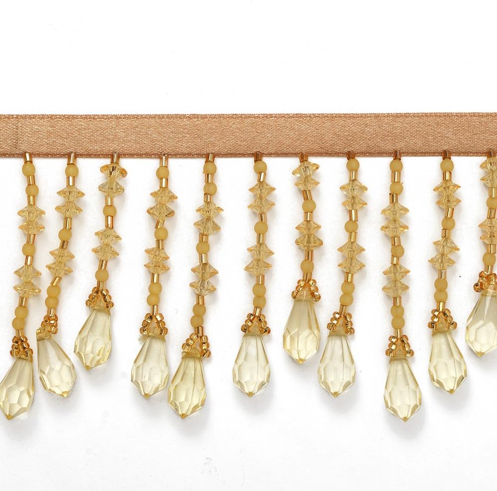 2-5/8" Long Beaded Fringe for Home Deco, Lamp Shade, Costume 1 yard, Beige, RL-CBF-19