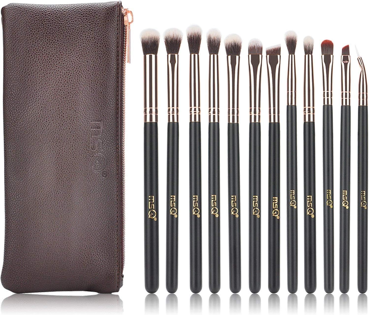 MSQ Eyeshadow Brushes 12pcs Rose Gold Eye Make Up Brush Set with Bag (PU Leather Pouch) Soft Hairs for Eyeshadow, Eyebrow, Eyeliner, Blending - Rose Gold…