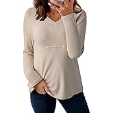 Dokotoo Women's Casual T Shirts Long Sleeve V Neck Ribbed Knit Tops Tee Shirts