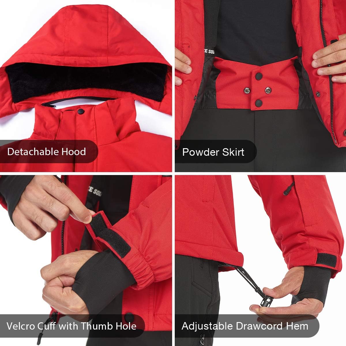 FREE SOLDIER Men's Waterproof Ski Snow Jacket Fleece Lined Warm Winter Rain Jacket with Hood : Clothing