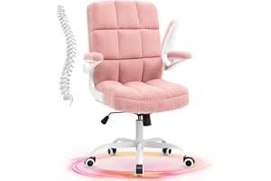 SEATZONE Home Office Chair Ergonomic Executive Desk Chair Faux Fur Comfortable Computer Chair with Flip-up Arms with Lumbar Support,Pink