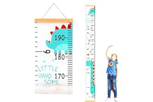 DOOLMIN Baby Height Growth Chart, Canvas Height Measuring Chart for Kids Child Toddler Boys Girls, 79" x 7.9" Hangable and Removable Waterproof Wood Ruler for Wall Room Nursery Décor (Dinosaur)