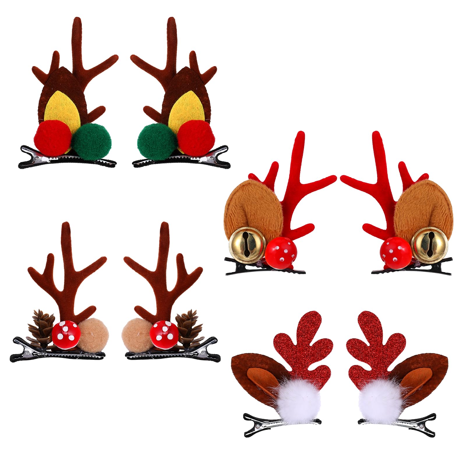 Photo 1 of Qianyu 4 Pairs Christmas Hair Clips Cute Reindeer Barrettes Antlers Plush Alligator Hairpins Christmas Bell Headdress Accessories Decorative for Party Women Men New Year Christmas Eve