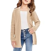 Haloumoning Girls Open Front Cardigan Sweaters Kids Fall Fashion Side Slit Outerwear 5-14 Years