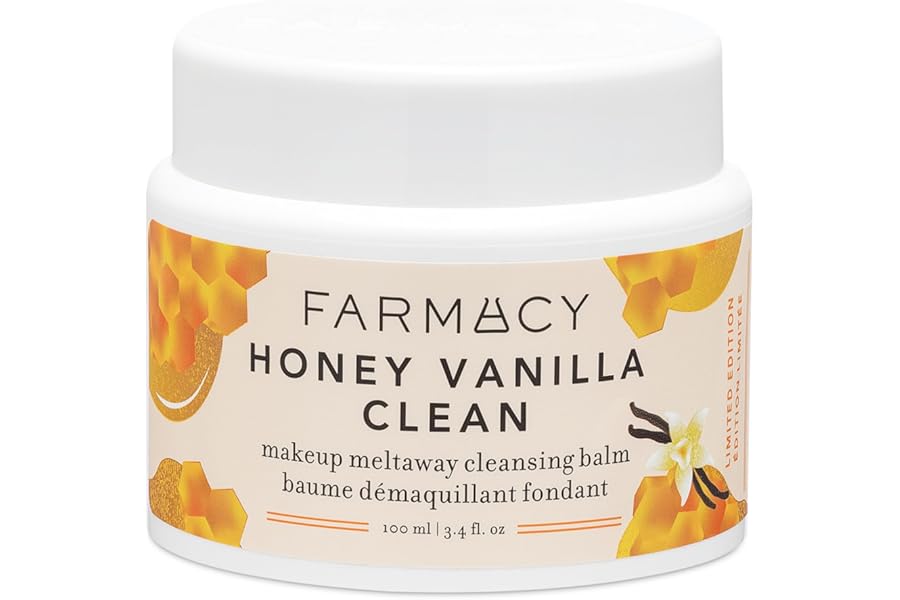 Farmacy Makeup Remover Cleansing Balm – Honey Vanilla Waterproof Makeup Remover & Oil Based Cleanser – Gentle Exfoliating Double Cleanser – Melts From Balm to Milky Lather (100ml)