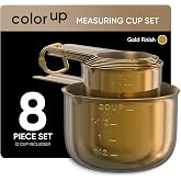 Color Up Measuring Cup Set, 8 Piece &ndash; Includes 2 Cup, Gold Finish, Stainless Steel, Accurate for Wet &amp; Dry Ingredients, Embossed Markings, Easy-Pour Spouts, Dishwasher-Safe, Kitchen Essential
