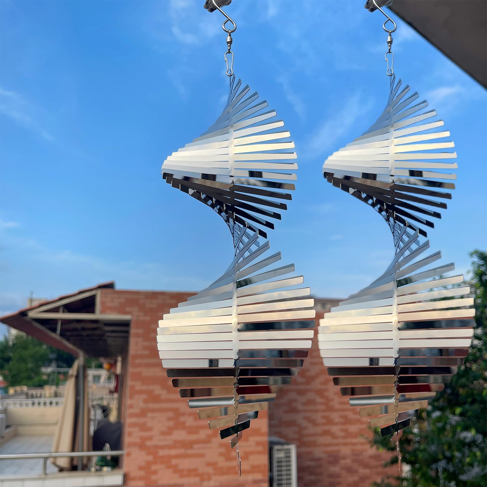 Photo 1 of Hanging Wind Spinners,3D Spiral Highly Reflective Stainless Steel Metal Wind Spinner Outdoor Garden Decor,Decorations to Scare Away Yard Birds12in 2Pcs