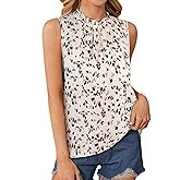 Avanova Woman Sleeveless Ruffle Blouses Mock Neck Tank Tops Boho Print Shirt