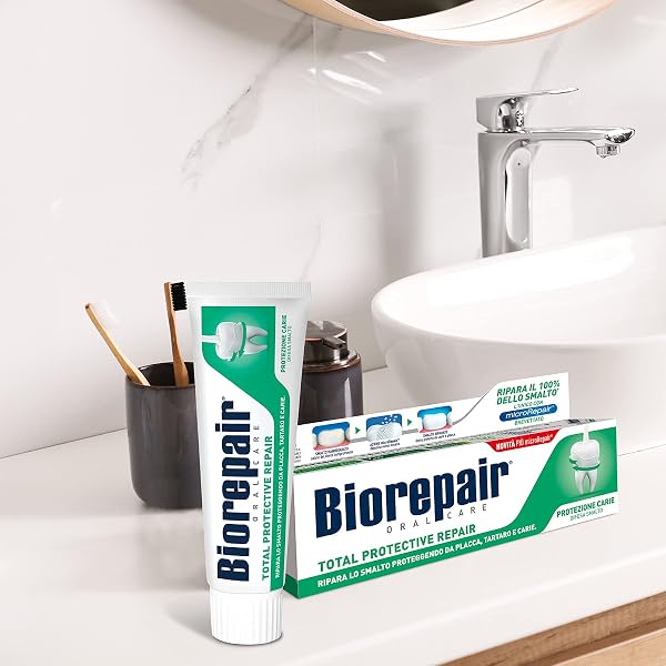 BIOREPAIR:”TOTAL PROTECTIVE REPAIR” TOOTHPASTE WITH MICROREPAIR * 2.5 FLUID OUNCE (75ML) TUBE * [ ITALIAN IMPORT ]