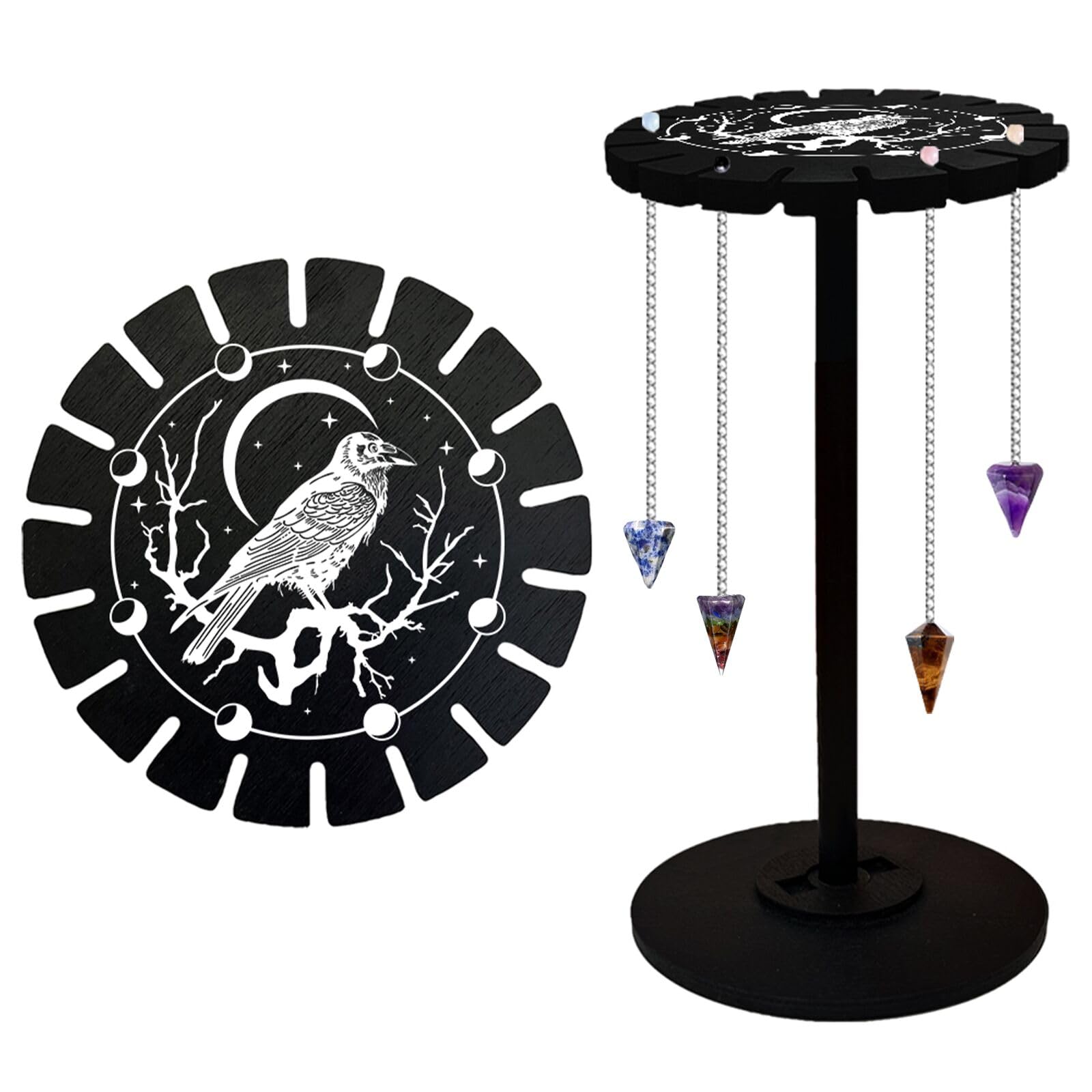 CHGCRAFT Crow Tree Pendulum Display Stand Black Wooden Crystal Display Shelf Witch Stuff Pendulum Holder