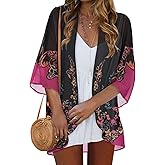 Women Kimono Cardigans Casual Summer Tops Cover up Open Front Floral Print Resort Wear