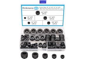 Hmknana 60PCS Black Carbon Steel Pipe Plug Fitting Assortment Kit 5 Sizes 1/8" 1/4" 3/8" 1/2" 3/4" NPT Male Pipe Plug Internal Hex Thread Socket for Sealing Pipe Port H-053