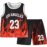 Fdqin 2 or 6 Piece Kids Boys Basketball Jersey Set Youth Letters Printed Lightweight Basketball Tank Top and Track Shorts