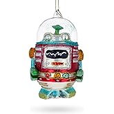 Glittered Robot Blown Glass Christmas Ornament