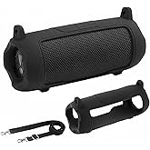 AONKE Silicone Cover Compatible with JBL Flip 7 Waterproof Portable Speaker with Shoulder Strap (Black)