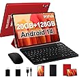 SKYEGG Android 14 Tablet 10.1 inch Tablets,20GB RAM 128GB ROM 1TB Expand,Octa-Core Processor,Dual Camera,WiFi 6,GPS,Bluetooth 5.0,6000mAh Long Battery Life with Keyboard/Mouse-Red