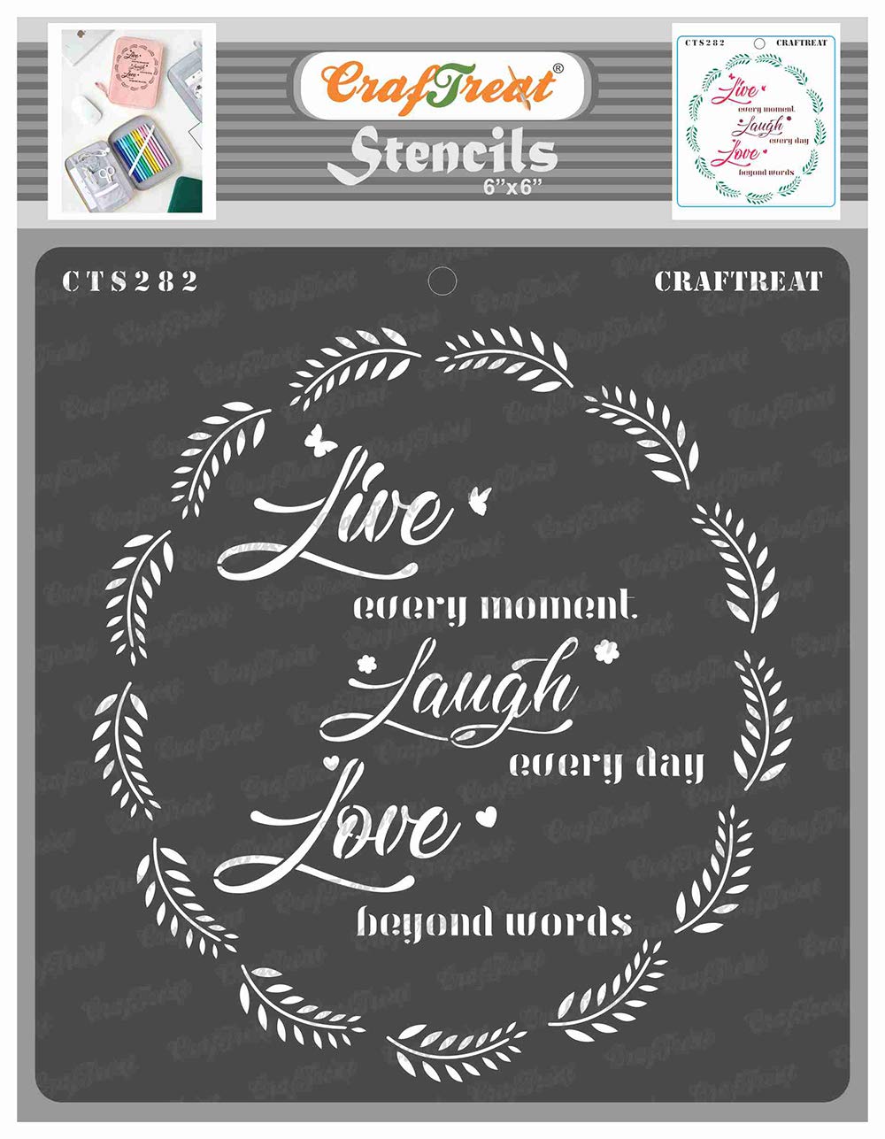 CrafTreat Reusable Live Love Laugh Stencils for Painting on Wood, Canvas, Paper, Fabric, Floor, Wall and Tile - Live Laugh Love - 6x6 Inch - DIY Art and Craft Stencils - Quote Stencils for Wood