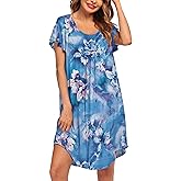 Ekouaer Womens Nightgown Soft Sleepwear Pleated Sleepshirt Sleep Dress Short Sleeve Nightdress S-3XL