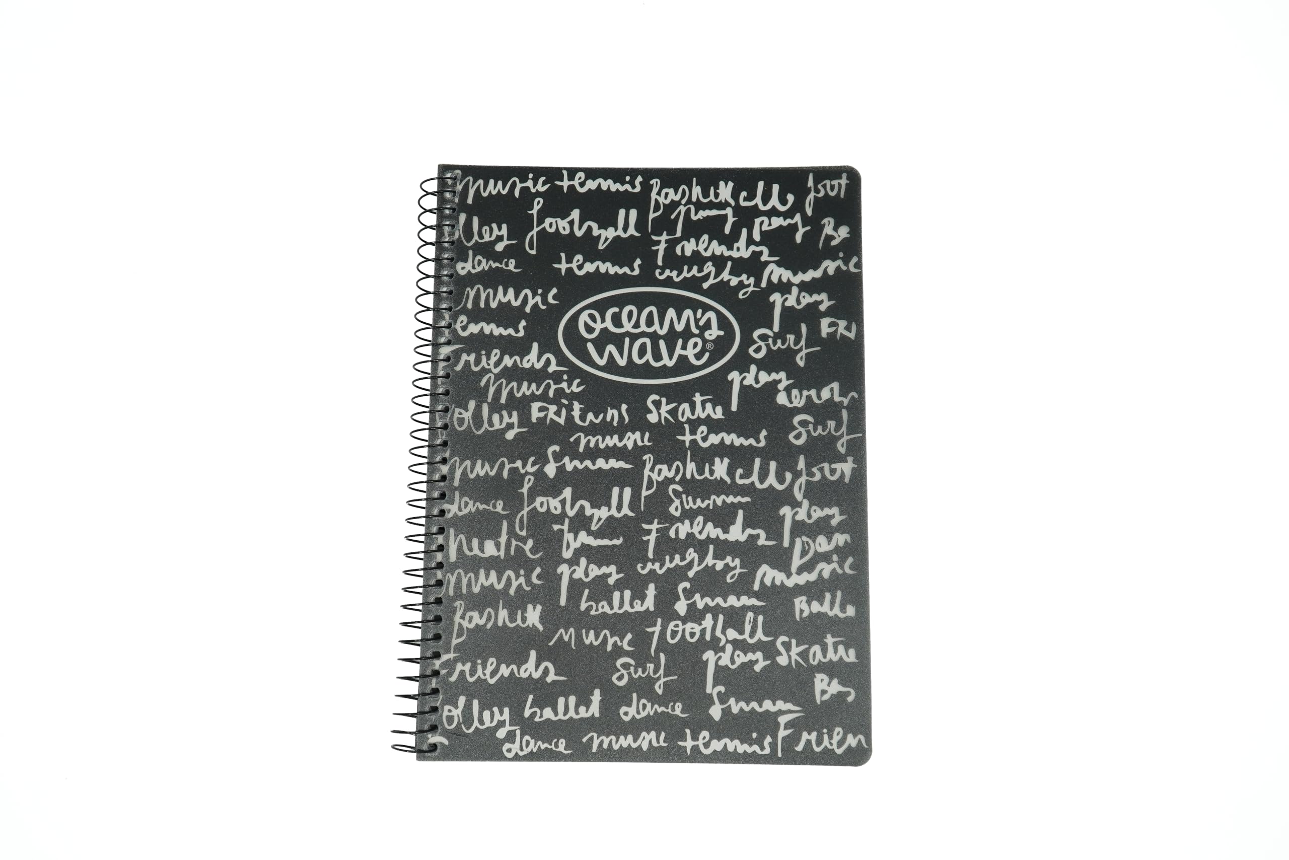 Ocean's Wave - Pack of 4 A5 School Notebooks with Hard Cover - Folio Size Sheets with 80 Sheets, 90 g - A5 Notebook with 4x4 Squares, Margin and Black Metal Spiral - Black