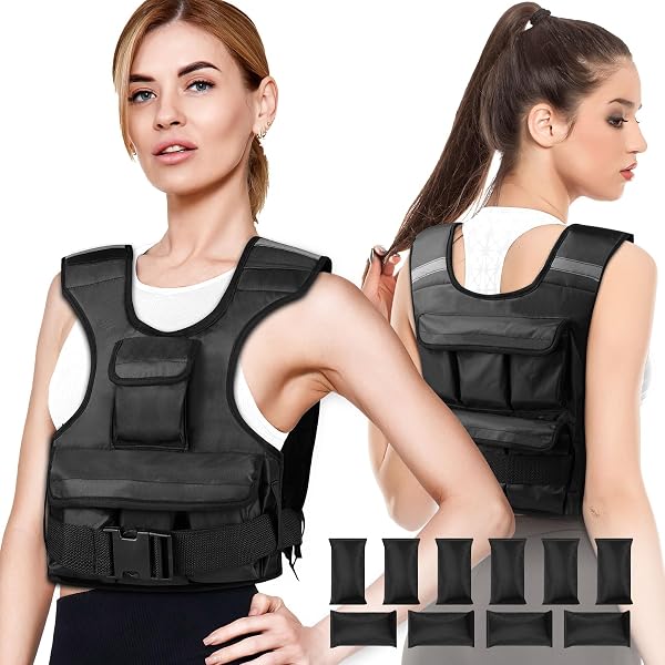 ADJUSTABLE WEIGHTED VEST FOR WOMEN, CUSTOMIZABLE 0-18 LBS...