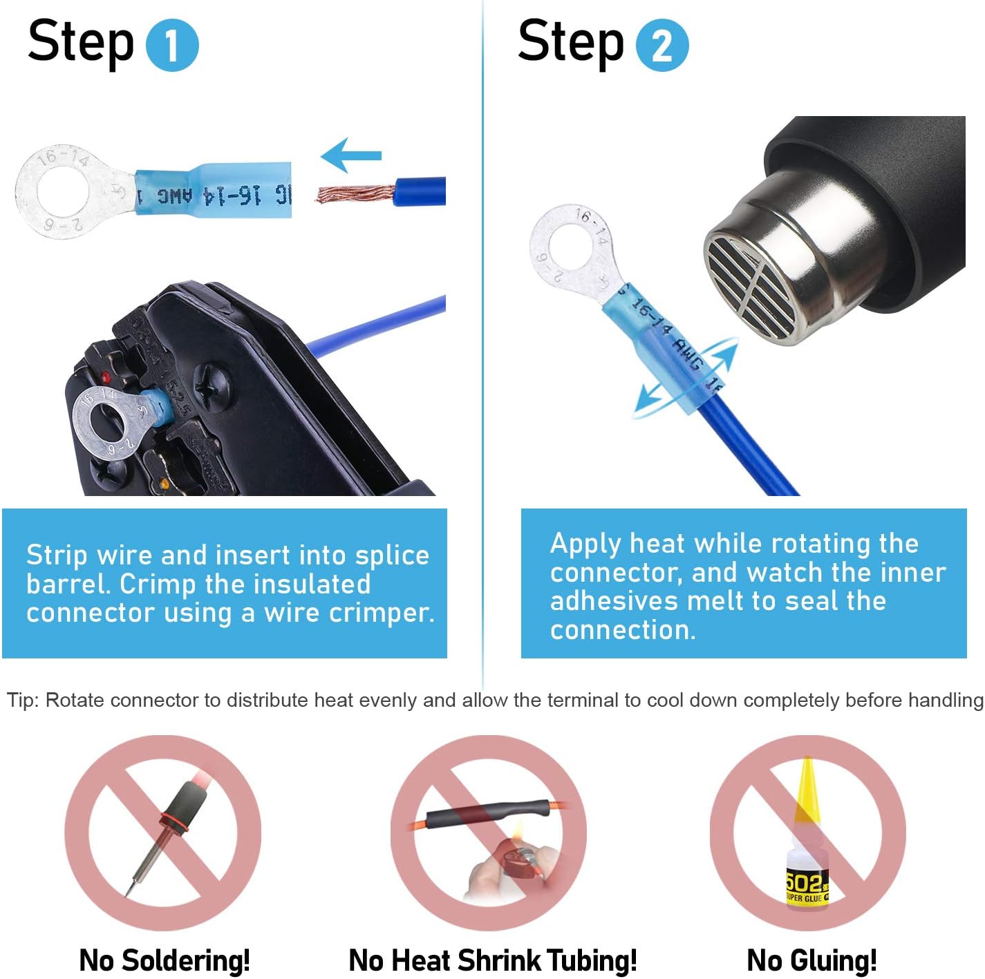 TICONN 250PCS Heat Shrink Wire Connectors, Waterproof Automotive Marine Electrical Terminals Kit, Crimp Connector Assortment, Ring Fork Hook Spade Butt Splices: Industrial & Scientific