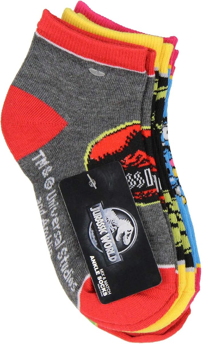 Jurassic Park Socks Kids T-Rex Dinosaur Jurassic World Ankle No Show Socks - 5 Pack For Boys Or Girls: Clothing