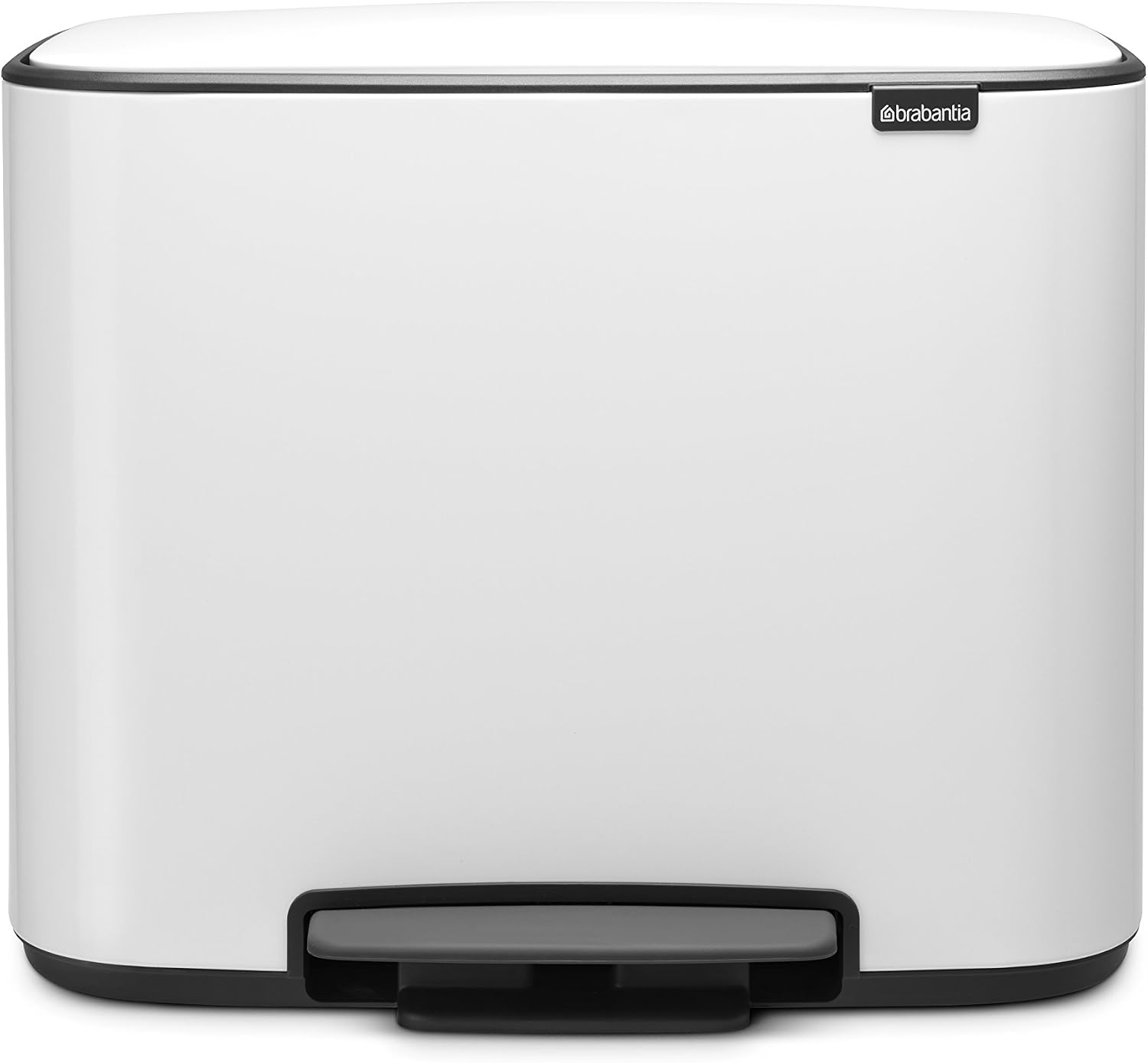 Brabantia Bo Pedal Bin, Steel, White, 11 + 23 L, 31.5 x 54 x 68 cm