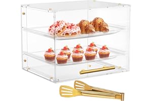 MACIFECI Pastry Display Case, Cookie Display Case 2 Tray Commercial Countertop Bakery Display Case with Front Doors, Acrylic Pastry Case for Exquisite Dessert Display, Cookie Display