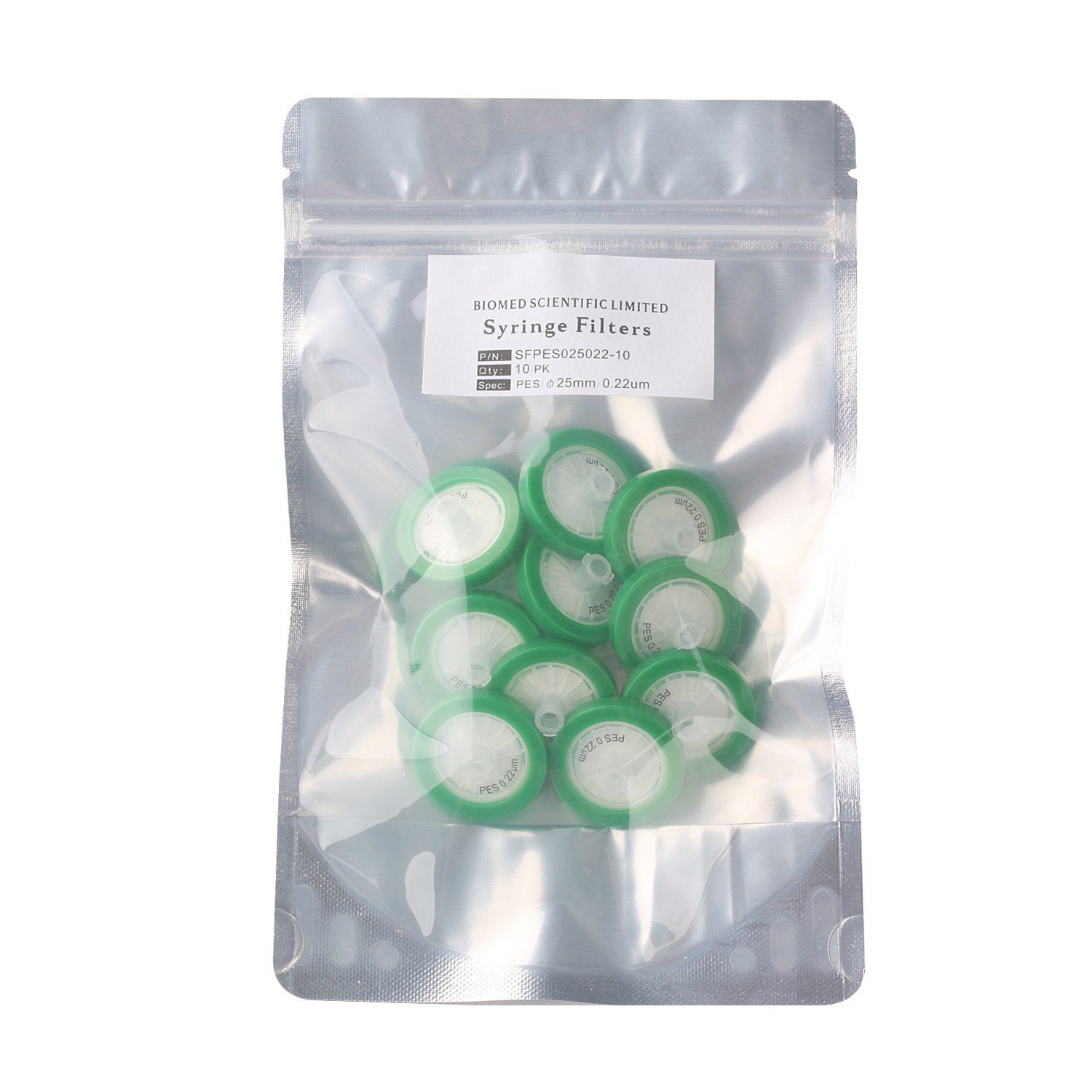 Syringe Filters PES 25mm Diameter 0.22um Pore Size Non Sterile Pack of 10 pcs