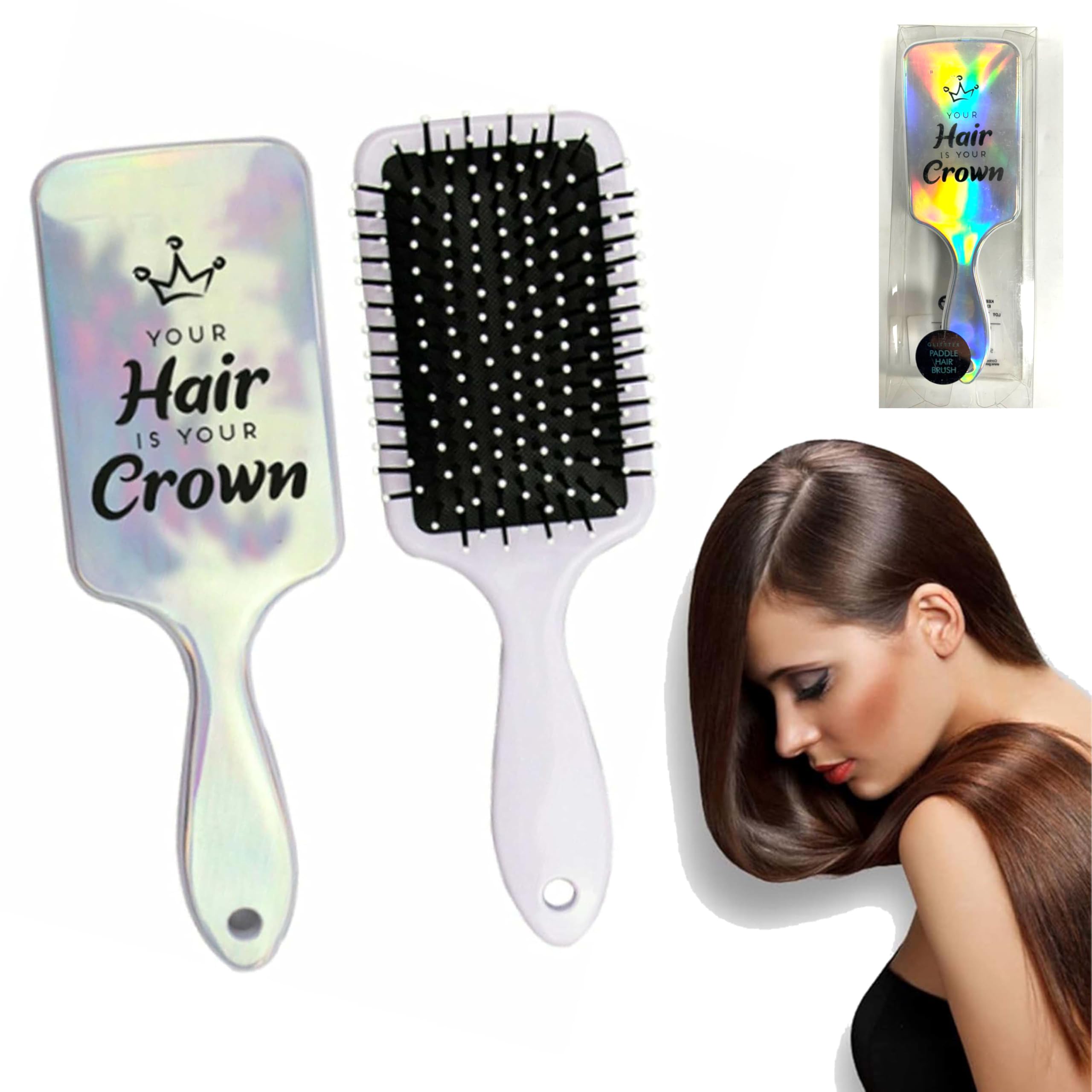 Iridescent Paddle Hair Brush for Girls - Soft Bristles Classic Detangler - Hair Gifts for Teens & Women - Suitable for Dry and Wet Hair Styling - 24.5cm