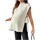 MakeMeChic Women's Maternity Sweater Vest Mock Neck Tie Side Sleeveless Pregnancy Tops