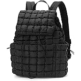 Carfond Quilted Puffer Backpack for Women Lightweight Soft Puffy Drawstring Backpacks Rucksacks Bags for Casual Daypack Travel Hiking Gym, Black