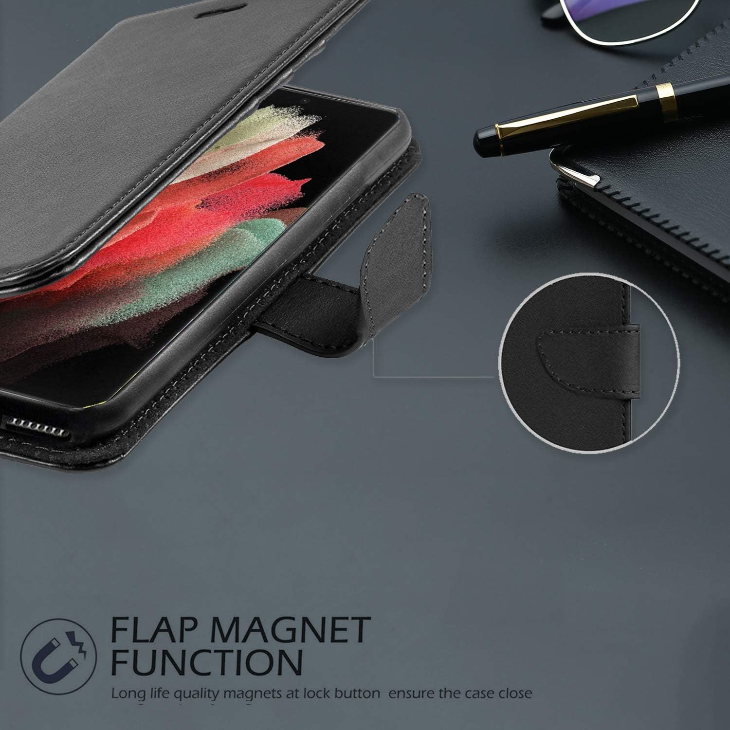DN-Technology For Samsung Galaxy S21 Ultra Case Phone Case Flip Case Phone Cover Leather Wallet Book Case Compatible With Screen Protector ID/Card Holder Slots - Image 5