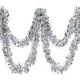 Anderson's Metallic Silver Tinsel Twist Garland, 25ft Holiday Decoration, Christmas Tree Trim, Parade Float Decor, Party Supplies, Halloween, Graduation, Indoor Outdoor Event Garland