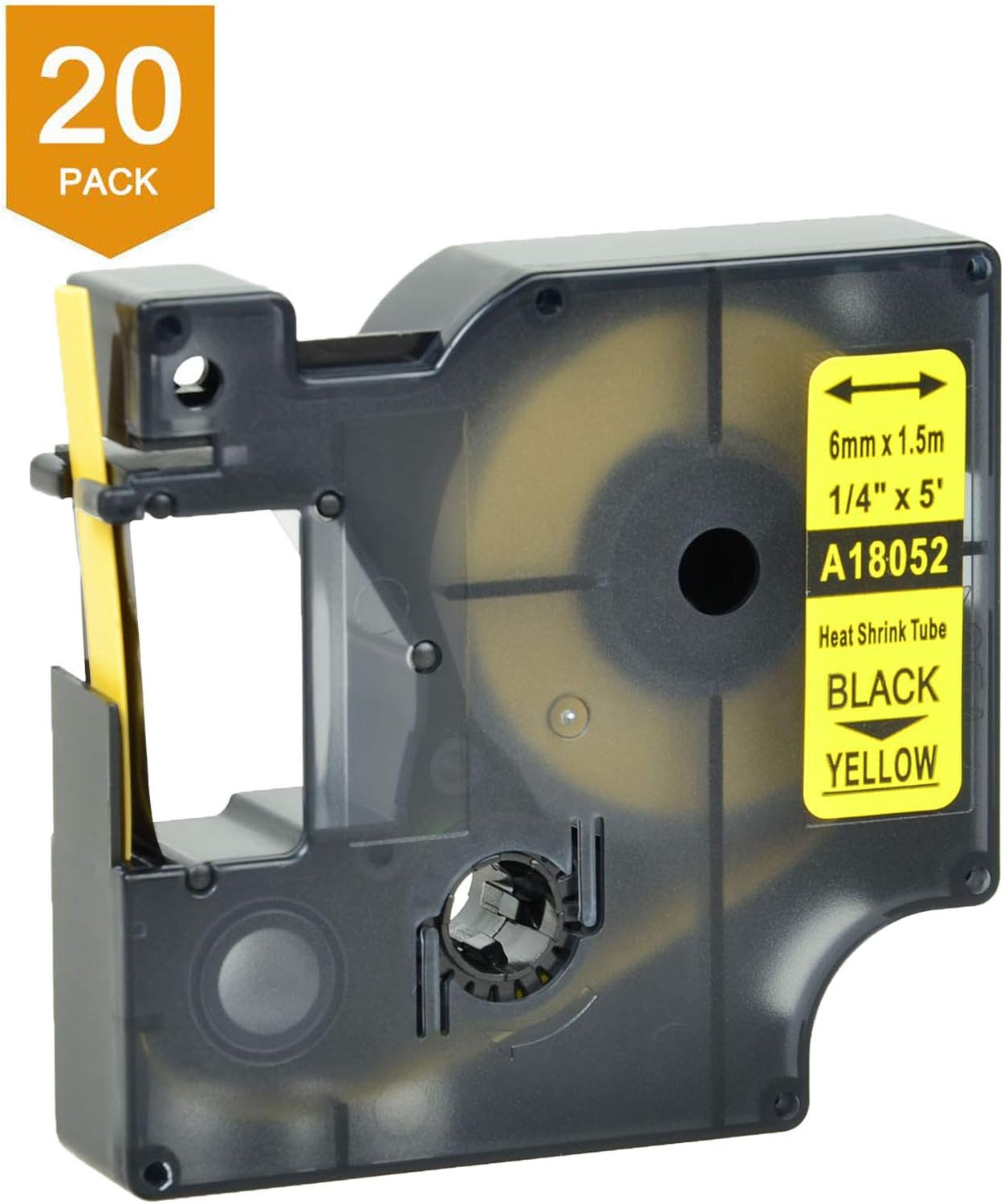 Nineleaf 20 PK Compatible for DYMO 18052 Rhino Heat Shrink Tube Industry Label Tape 1/4" x 5ft Black on Yellow for LabelWriter and Industrial Label Maker Rhino 1000 3000 4200 5000 5200 6000 450 Duo