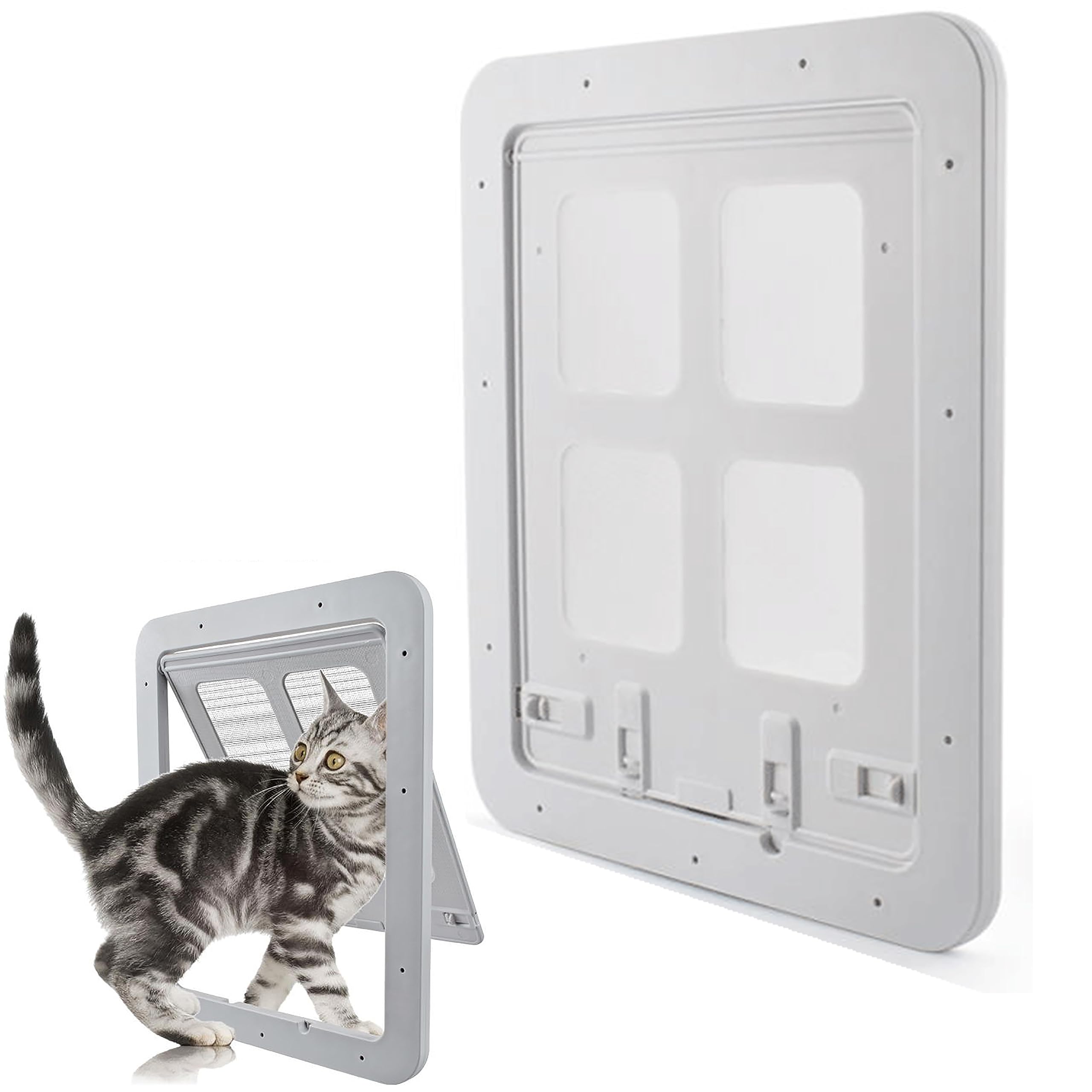 Cdycam Dog Cat Door for Screen Door with Magnetic Flap Lockable, Magnetic Closure Sturdy Screen Pet Door for Existing Sliding Door, Window (S (Inside Size: 9.4"*7.4"), White)