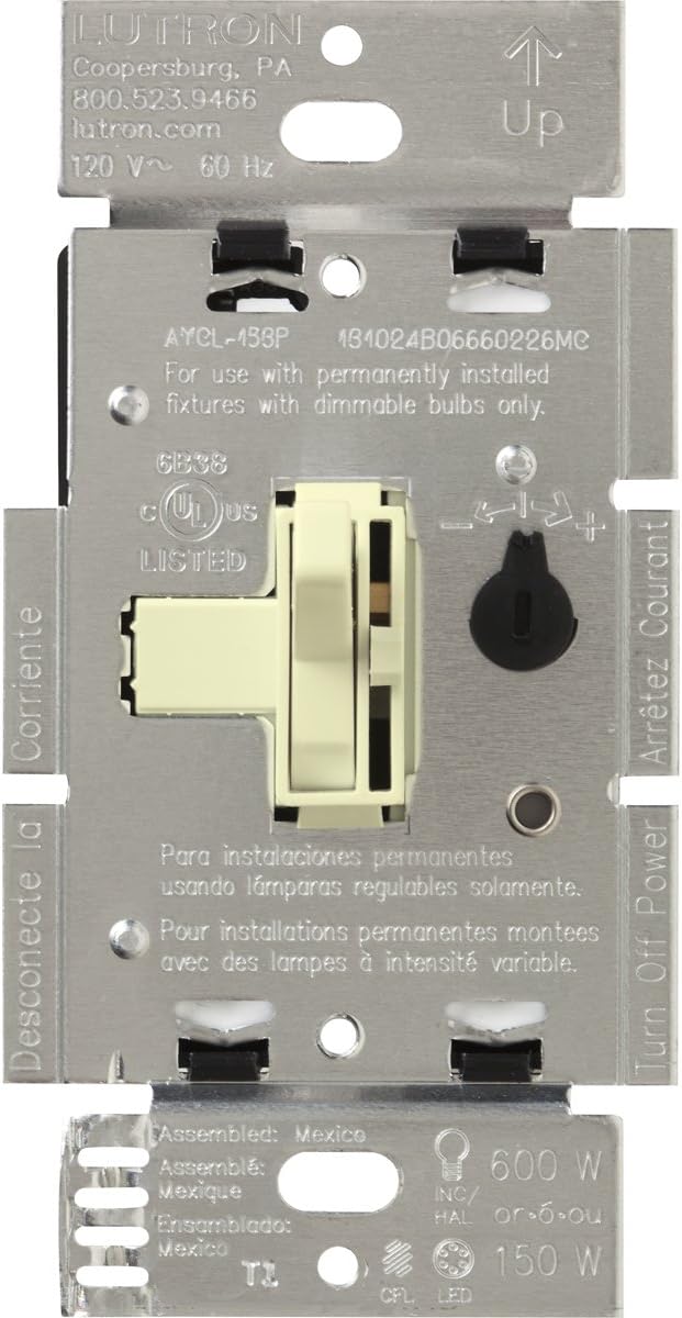 Lutron AYCL153PAL Ariadni Single Pole/3Way CFL/LED Dimmer, Almond