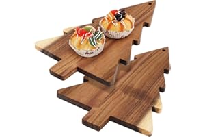 VOSAREA Christmas Tree Cheese Board, 2Pcs Cutting Chopping Board, Wood Christmas Sushi Tray for Festive Holiday Fruit Cookie 