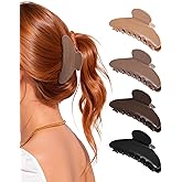 4pcs Hair CLaw Clips for Women, Nonslip Large Claw Hairclips French Banana Barrettes Jaw Cute Clips for Thick Thin Hair ((Black+Grey+Dark Brown+Light Brown))