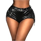 RoseSeek Women's Tassel Faux PU Leather Shorts Mid Rise Slim Fit Shorts Night Out Y2k Shorts